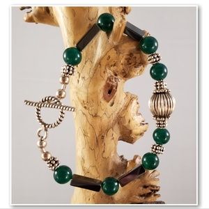 Hematite, Green Carnelian and Sterling Bracelet
